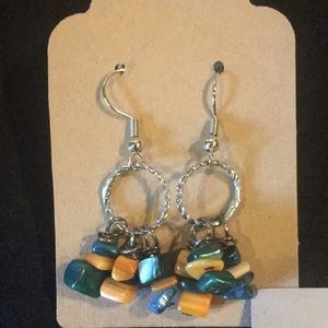 Teal & Tan Stone Dangle Earrings
